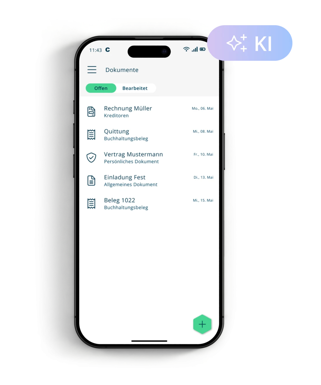 Capture d'écran de Comatic – Comatic One sur smartphone : liste des documents ouverts et traités